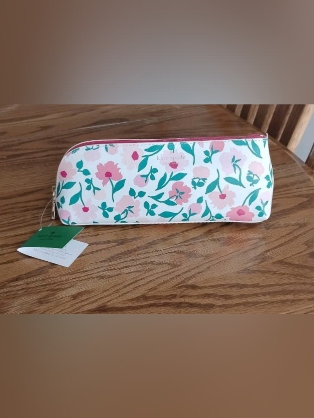 Kate Spade New York Pink Floral Blossoms Pencil / Pen/ Cosmetic Travel Bag NEW